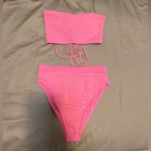 L*SPACE Frenchi Beach Wave Bandeau Bubblegum Pink Bikini Set L